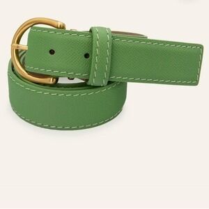 LEN L.E.N. Lifestyle Epsom Leather Apple Green Pebbled Women Belt SZ 8 10 Preppy